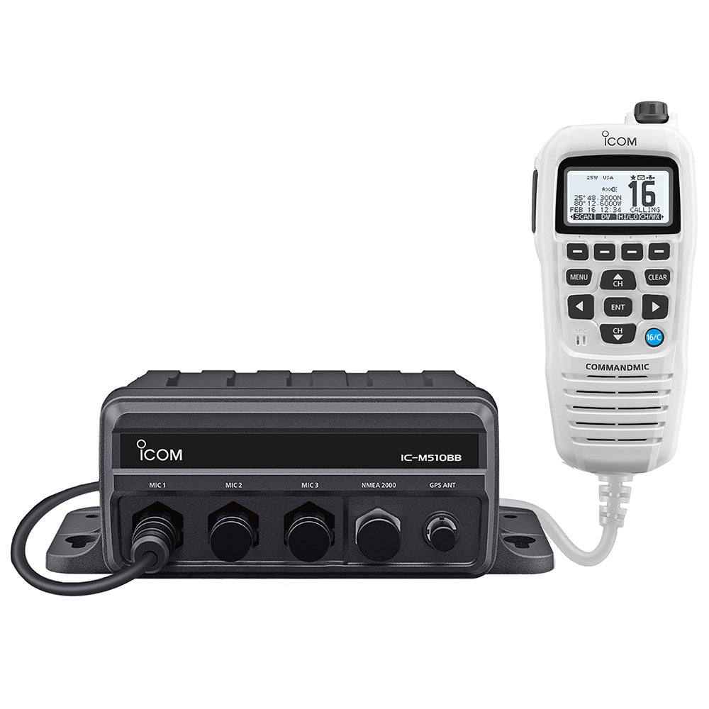 Icom ICM510BB GW 21 Black Box VHF wWhite Command Mic 3 Command Mic Ports M510BB GW 21 USA