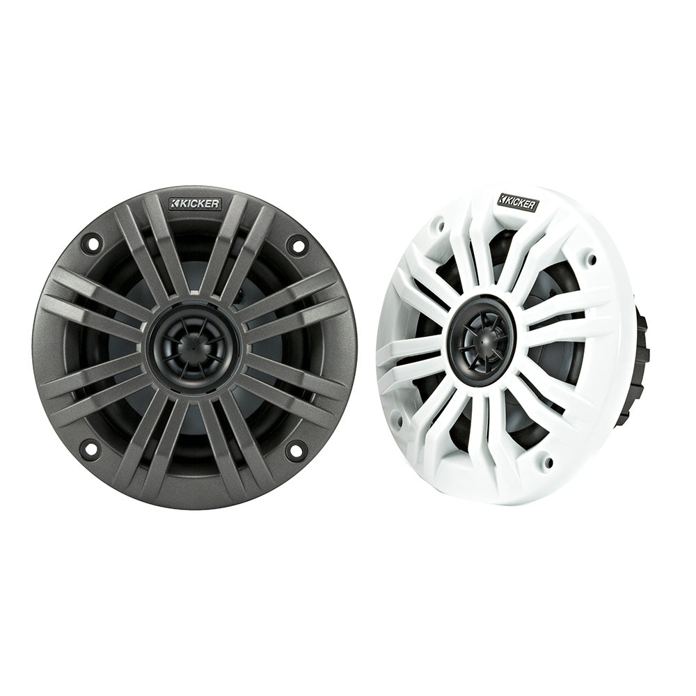KICKER KM4 4 Marine Coaxial Speakers w12 Tweeters 2Ohm Charcoal White 45KM42