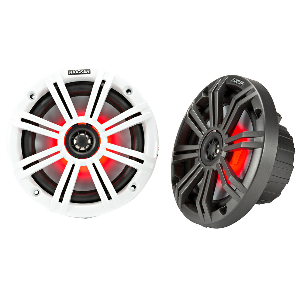 KICKER KM65 65 LED Marine Coaxial Speakers w34 Tweeters 4Ohm Charcoal White 45KM654L
