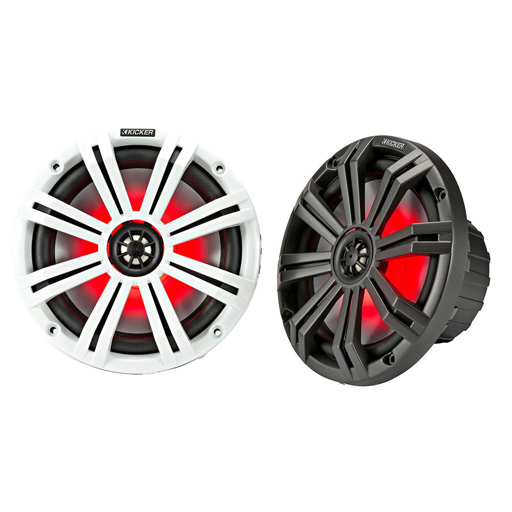 KICKER KM8 8 LED Marine Coaxial Speakers w1 Tweeters 4Ohm Charcoal White 45KM84L