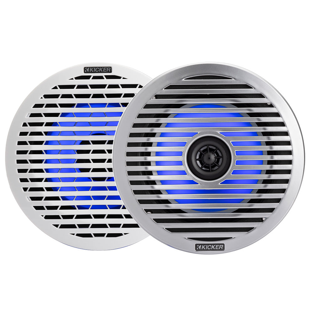 KICKER KM614FL 65 Low Profile Coaxial Marine Speakers wRGB Lighting 4Ohm White 51KM614FL