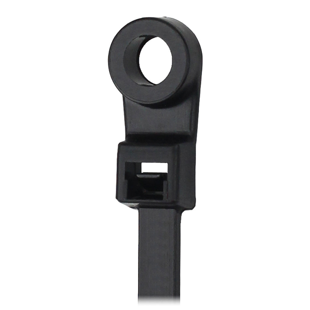 Pacer 8 Cable Tie wMounting Ring Black 50lb Tensile Strength 2 Bundle Diameter 100 Piece Bag CTMR2S100BK