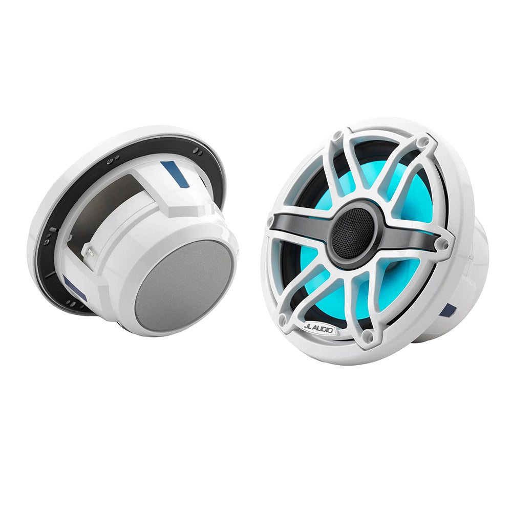 JL Audio M6 Series 77 Marine Coaxial Speakers wGloss White Sport Grille Transflective LED Lighting M6770XSGwGwi