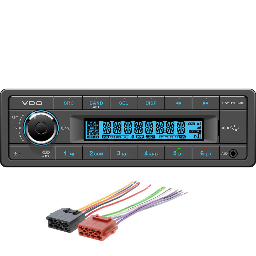 VDO 12V Radio wFM RDS Tuner MP3WMAUSBBluetooth Blue Illumination Includes Power Speaker Harness TRW312UBBUK