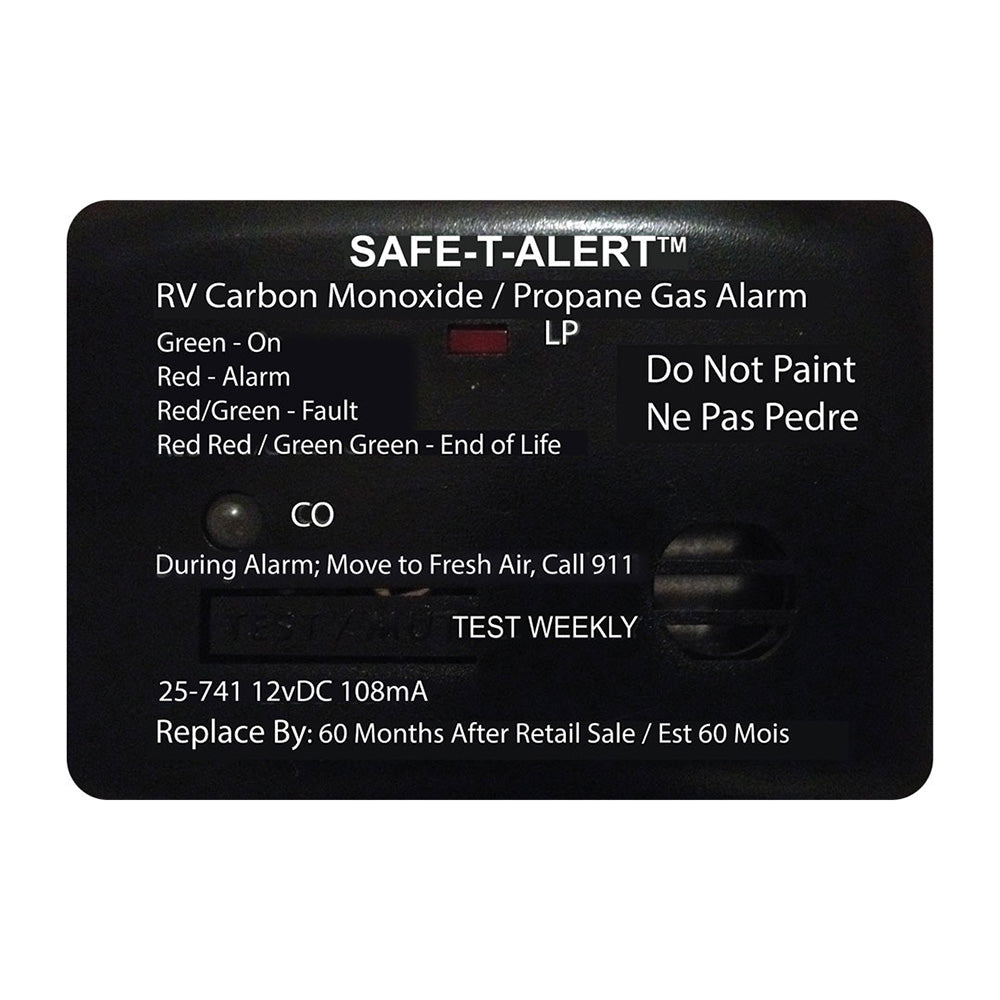 SafeTAlert 25 Series Surface Mount Dual Carbon MonoxidePropane Alarm 12V Hardwire Black 25741BL
