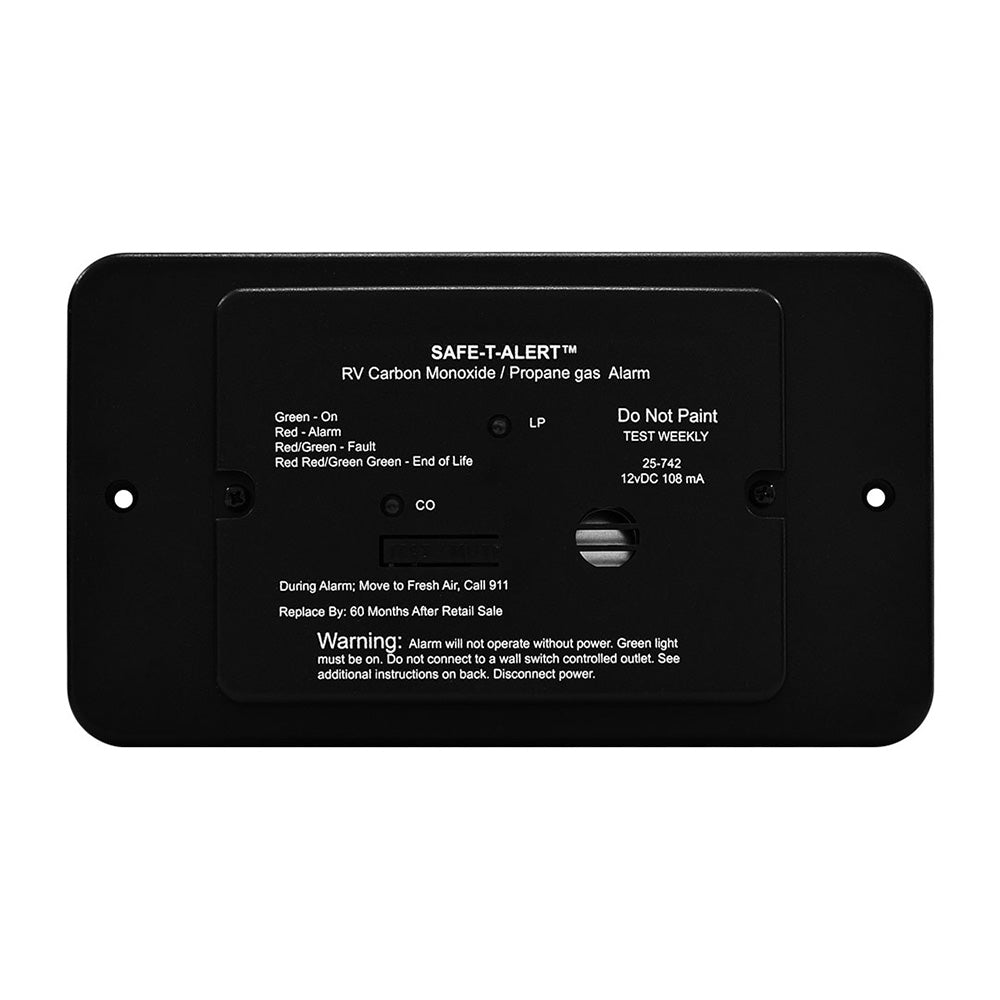 SafeTAlert 25 Series Flush Mount Dual Carbon MonoxidePropane Alarm wTrim Ring Black 12V Hard Wire 25742TRBL