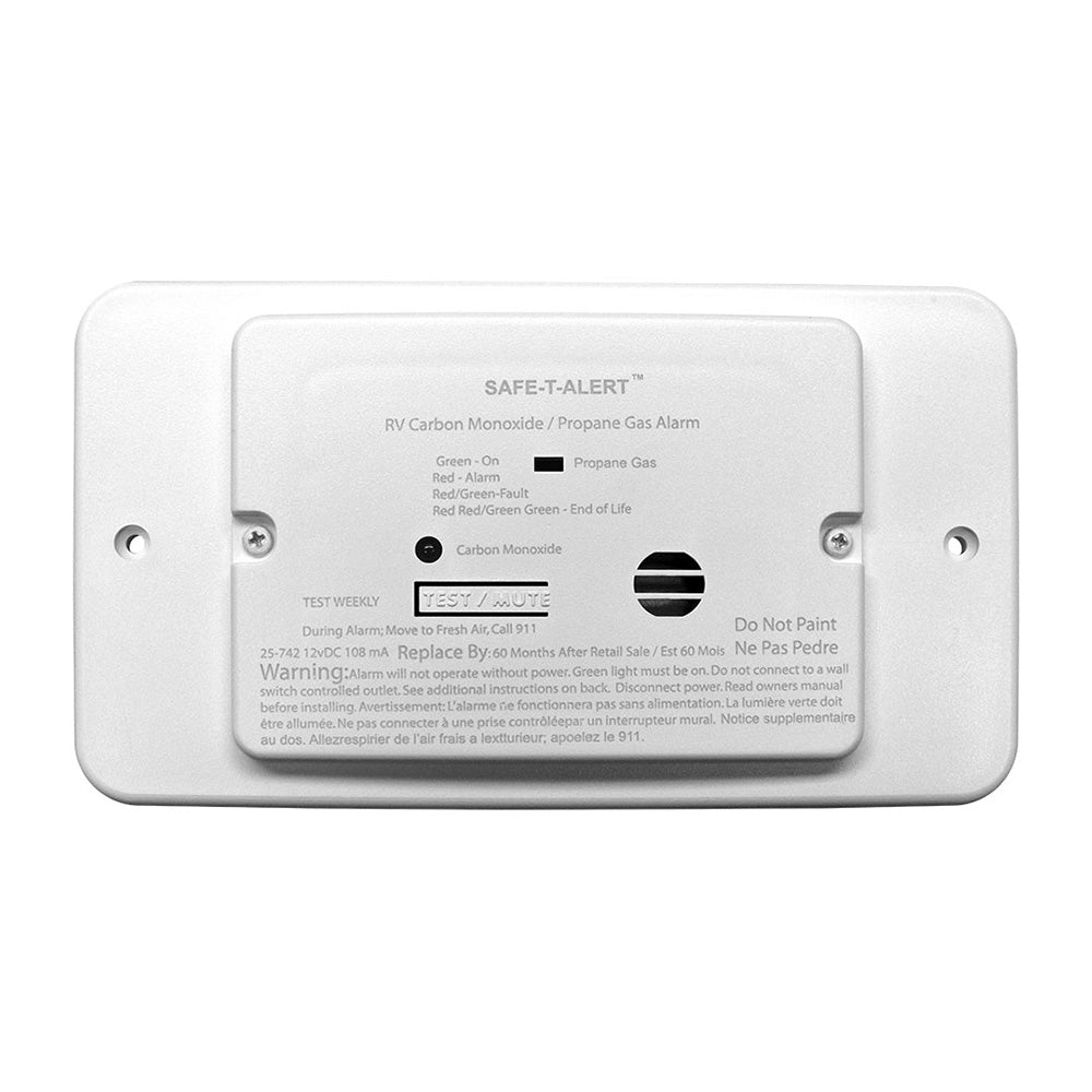 SafeTAlert 25 Series Flush Mount Dual Carbon MonoxidePropane Alarm wTrim Ring White 12V Hard Wire 25742TRWT