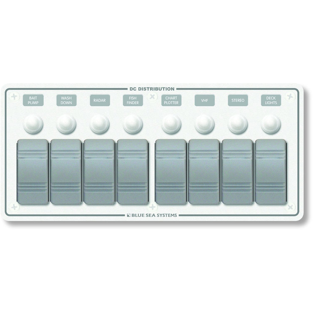 Blue Sea 8271 Water Resistant Panel 8 Position White Horizontal Mount 8271