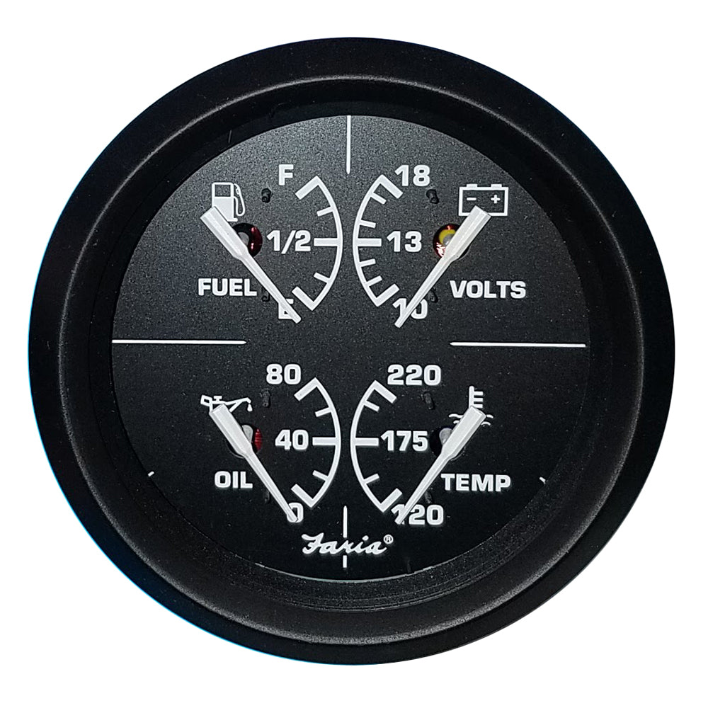 Faria Euro Black 4 Multifunction Gauge VoltFuelOilWater Temperature 32851