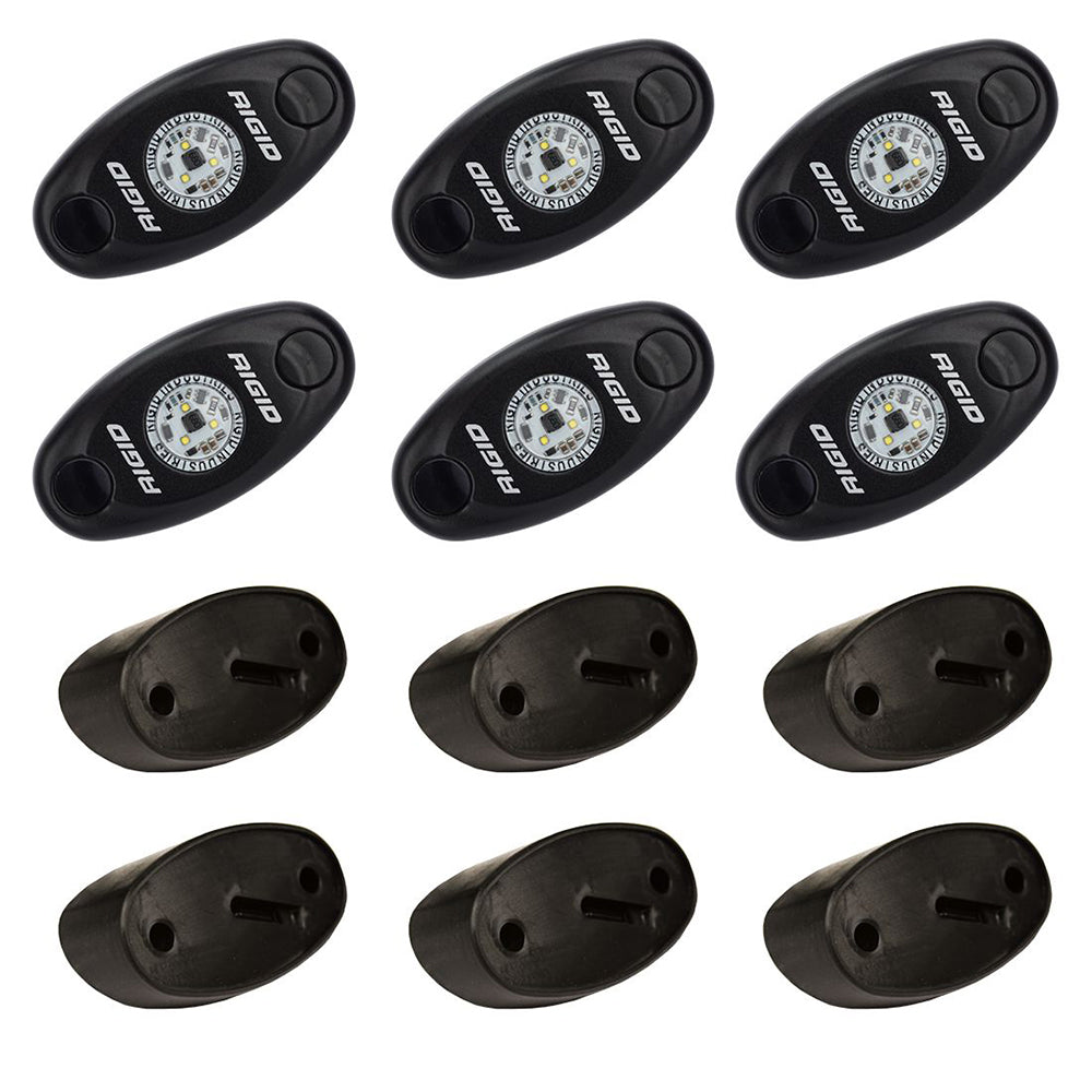 RIGID Industries ASeries Rock Light Kit 6 Cool White Lights Black 400253