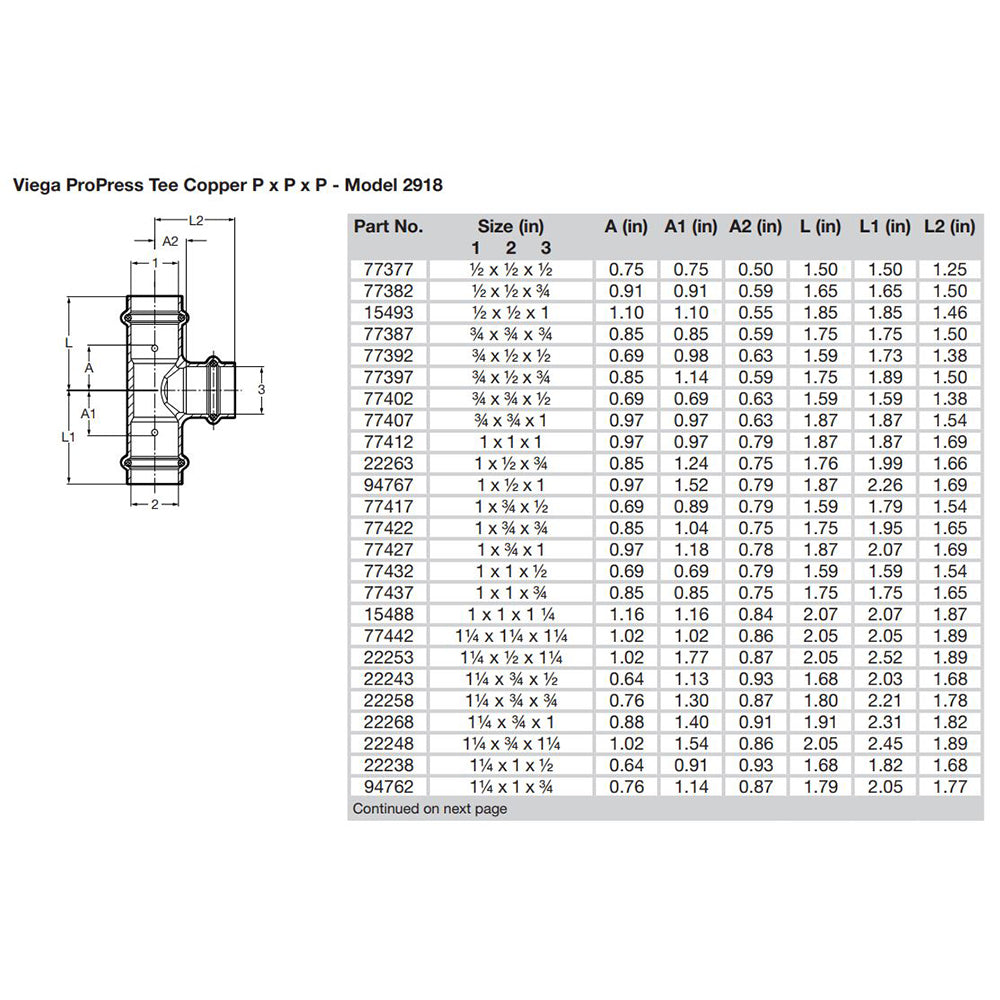 Viega ProPress 34 Copper Tee Triple Press Connection Smart Connect Technology 77387