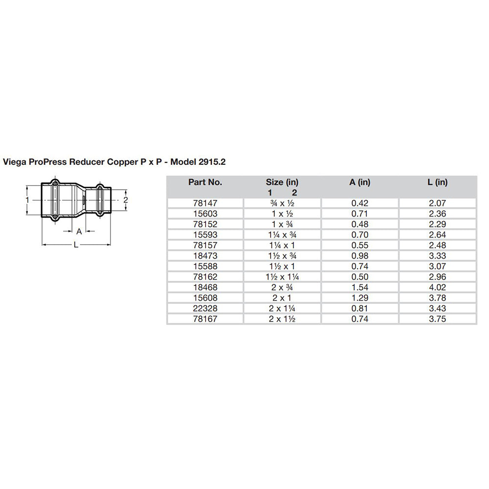 Viega ProPress 2 x 112 Copper Reducer Double Press Connection Smart Connect Technology 78167