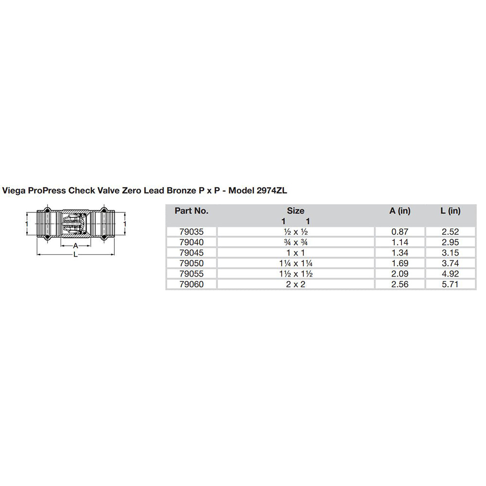 Viega ProPress 12 Zero Lead Check Valve Double Press Connection Smart Connect Technology 79035