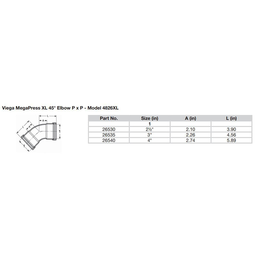 Viega MegaPress 3 45 Carbon Steel Elbow wFKM Double Press Connection Smart Connect Technology 26535