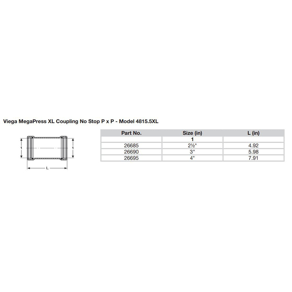 Viega MegaPress 212 Carbon Steel Coupling wo Stop wFMK Double Press Connection Smart Connect Technology 26685