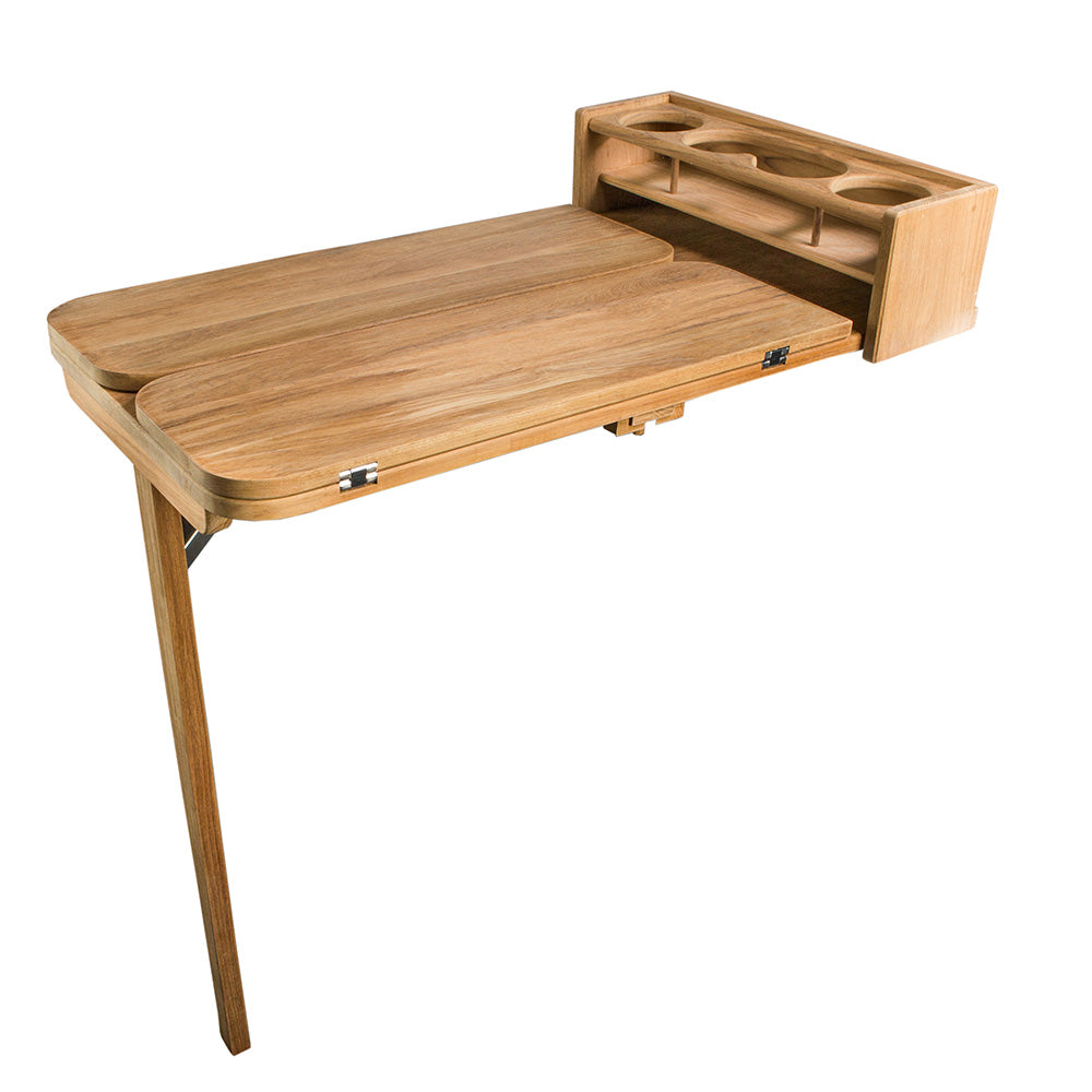 Whitecap Cockpit Table wFolding Leaves 4 Cupholders Teak 61392C