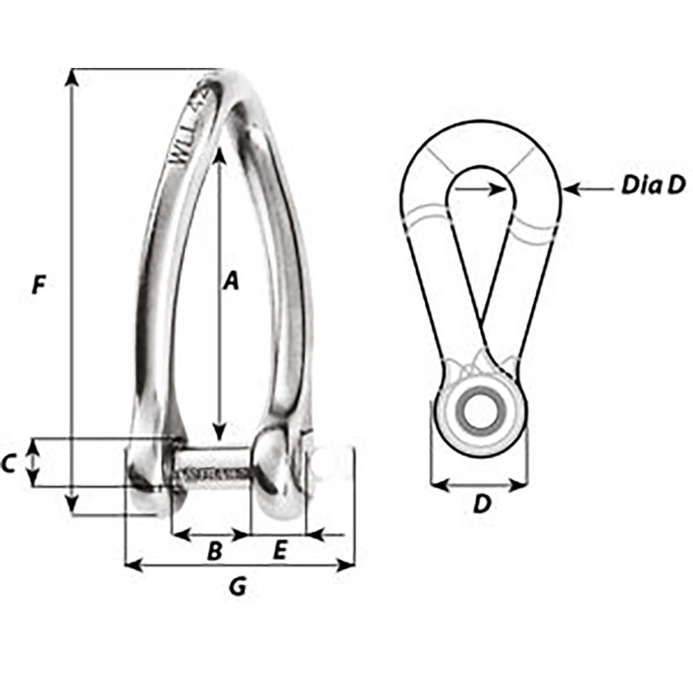 Wichard Captive Pin Twisted Shackle Diameter 8mm 516 1424W