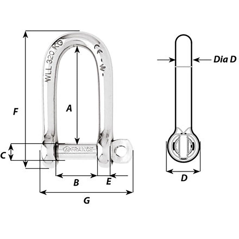 Wichard SelfLocking Long D Shackle 10mm Diameter 1332 1215W