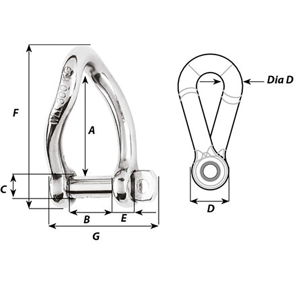 Wichard SelfLocking Twisted Shackle 10mm Diameter 1332 1225W