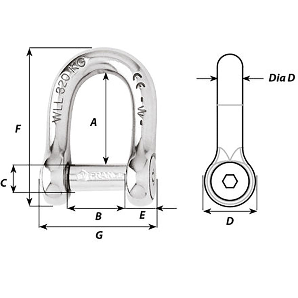 Wichard SelfLocking Allen Head Pin D Shackle 12mm Diameter 1532 1306W