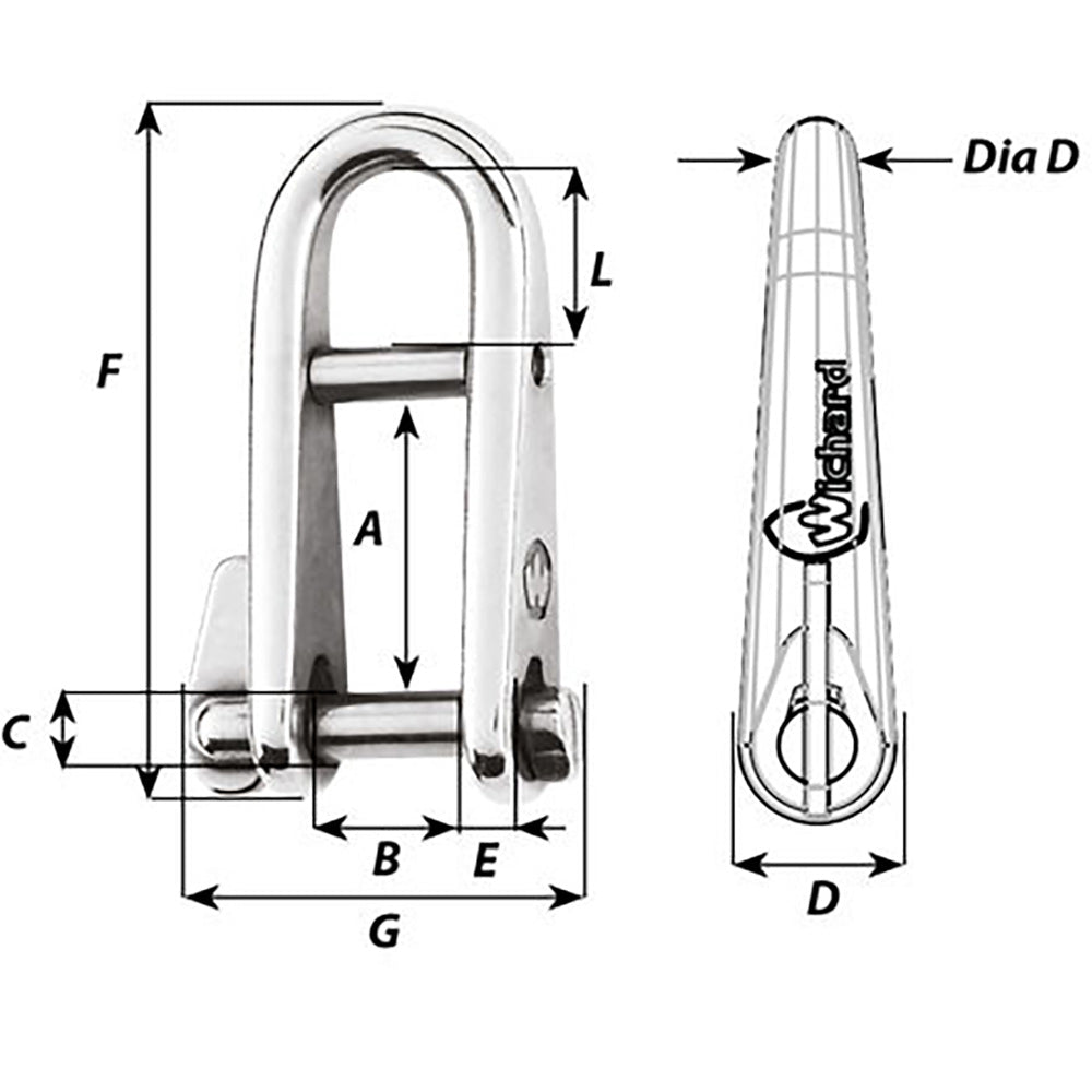 Wichard HR Key Pin Shackle With Bar 6mm Pin Diameter 91433W