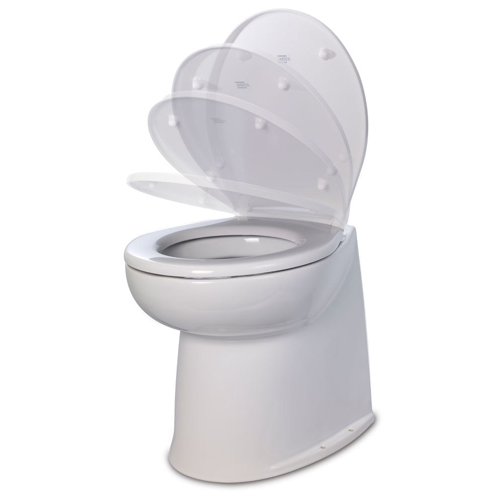Jabsco Deluxe Flush 14 Straight Back 12V Raw Water Electric Marine Toilet wRemote Rinse Pump Soft Close Lid 582803012
