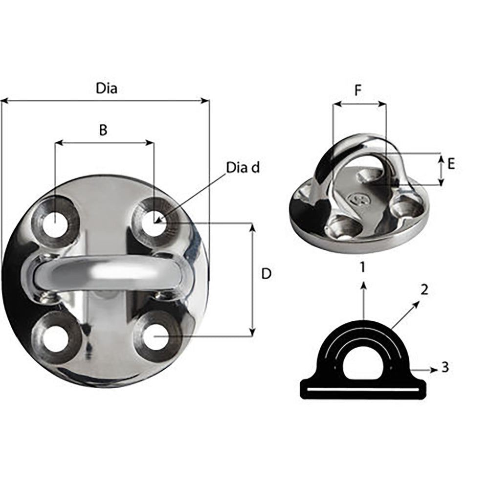 Wichard Round Pad Eye 57mm Diameter 214 Fixed 6635W