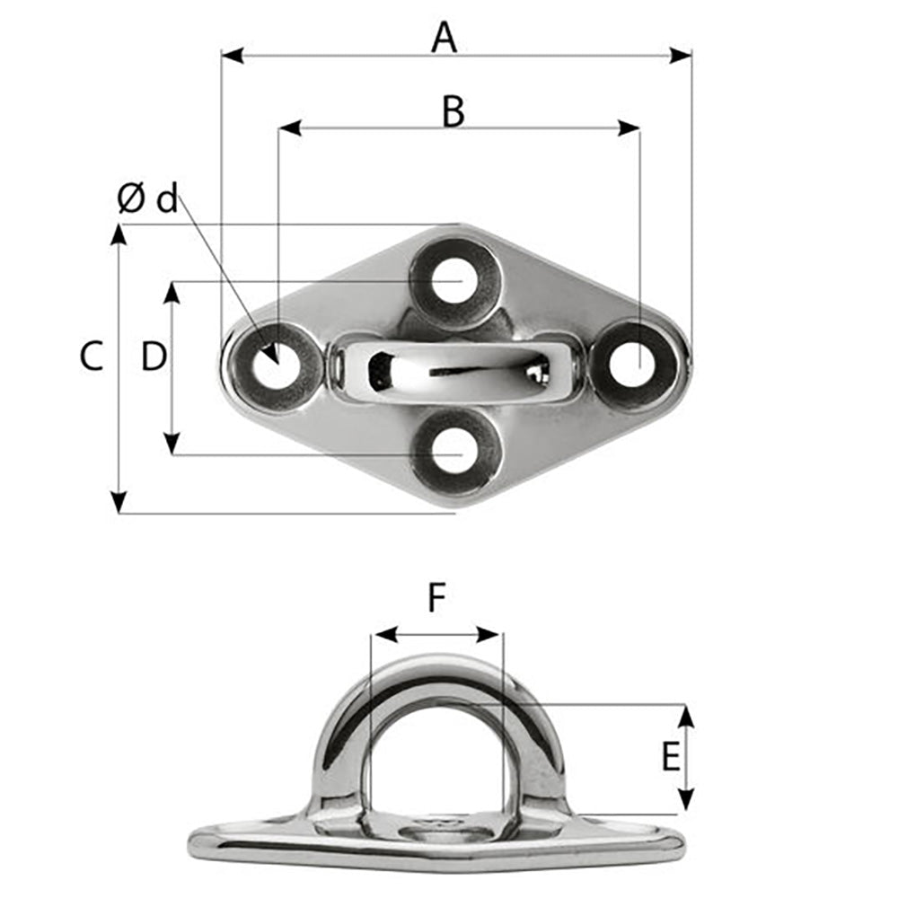 Wichard Diamond Pad Eye Round 79mm Length 3764 M6 Screw 6645W