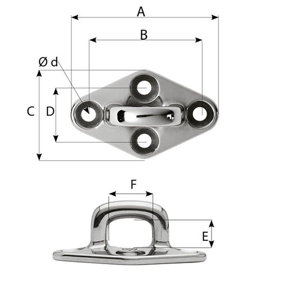 Wichard Diamond Pad Eye Square 60mm Length 22364 M5 Screw 6654W