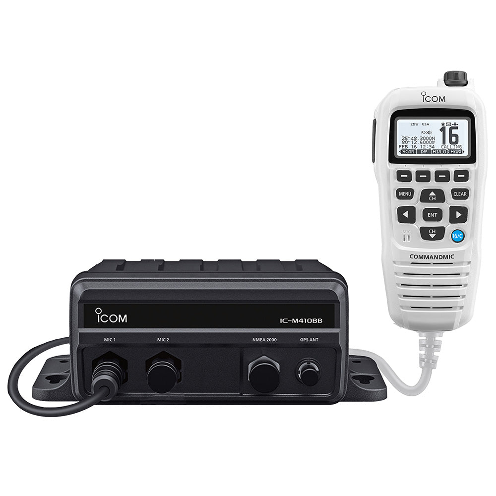 Icom ICM410BB GW 11 Black Box VHF wWhite Command Mic  2 Command Mic Ports M410BB GW 11 USA