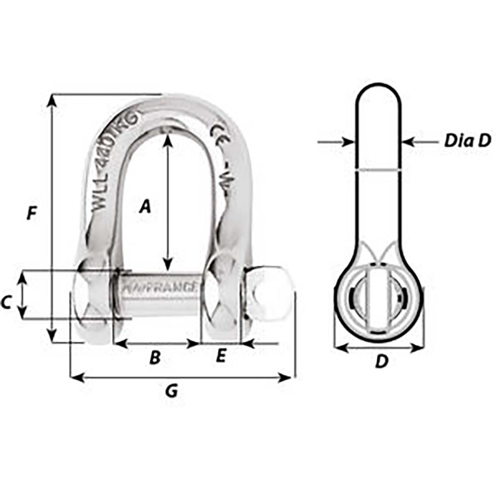 Wichard Captive Pin D Shackle  Diameter 5mm  316 1402W