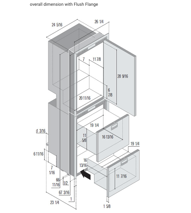 DW360IXN4-EFV Upper Refrigerator Compartment and Lower Freezer/Freezer Compartment