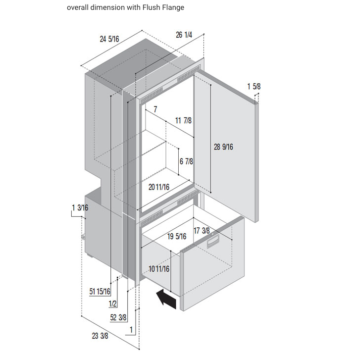 DW250IXN4-EFV Upper Refrigerator Compartment Lower Freezer Compartment
