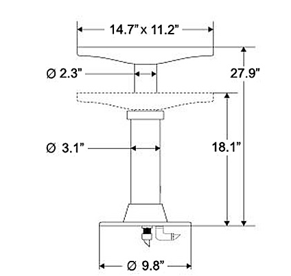 40151 Single Stage Table Pedestal 3" Tube