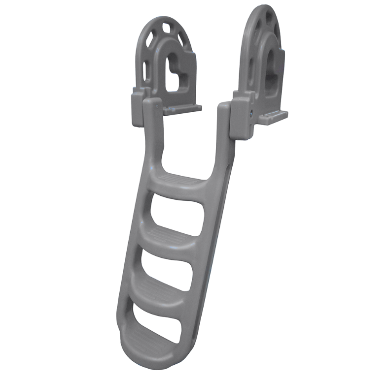 Stand-Off Flip-Up Polyethylene Roto Molded 4 - Step Dock Ladder- Grey