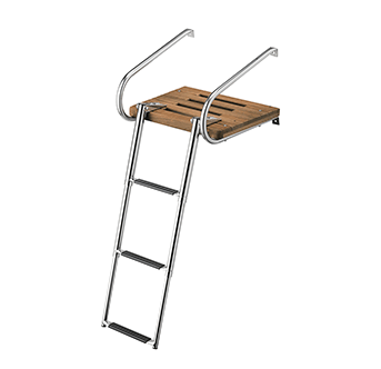 WHITECAP TEAK SWIM PLATFORM WITH 3 STEP TELESCOPING LADDER